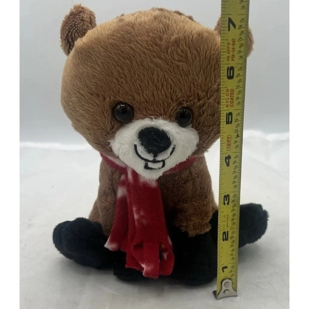 Animal Adventure Beaver Plush 7” Brown Red Scarf Christmas Winter Stuffed Animal